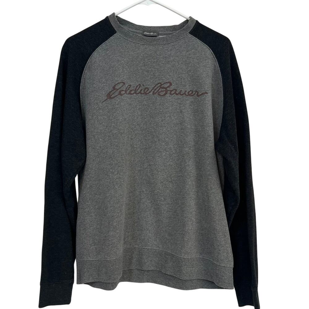 Eddie Bauer Unisex Gray and Black‎ Logo Pullover Crewneck Sweatshirt Size Medium